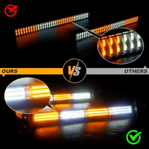 Comparison of two LED light bars, highlighting differences in brightness and color.