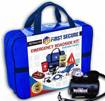 FIRST SECURE 90 Piece Car Emergency Roadside Kit