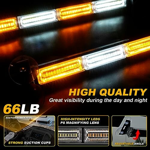 High-quality LED light bar with strong suction cups and adjustable angle.